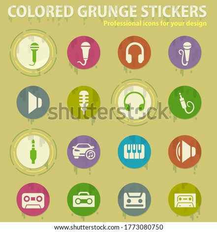 musical colored grunge icons with sweats glue for design web and mobile applications