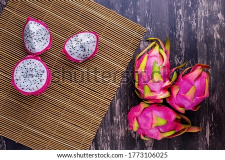 Dragon fruit from Thailand Asia on wooden background