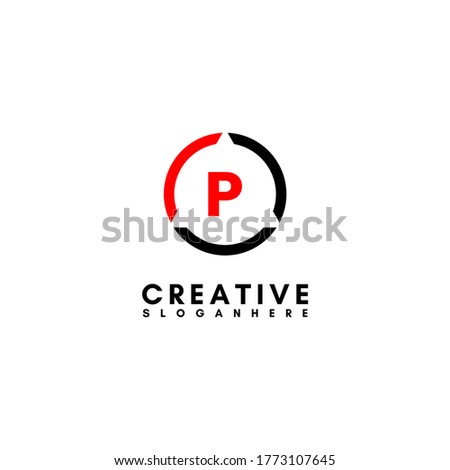 modern minimal black and red circle P logo letter simple design