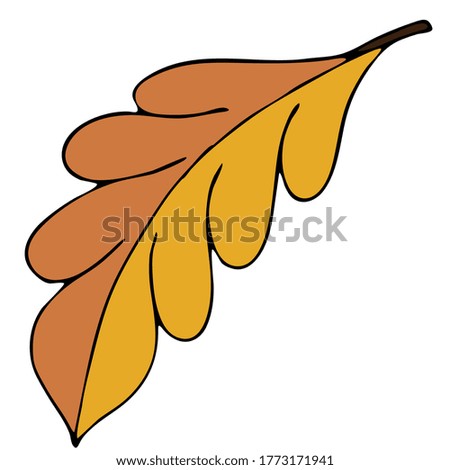 beige leaf with veins, doodle style vector element, black outline