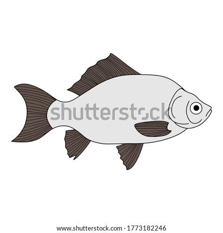 Doodle fish icon isolated on white. Seafood, logo. Hand drawing art line. Sketch vector stock illustration. EPS 10