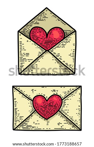 Set of illustrations of love letter in engraving style. Design element for poster, card, banner, sign, flyer. Vector illustration