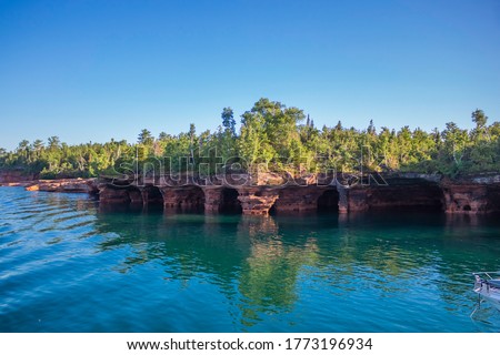 Beautiful Sea Caves on Devil's Island in the Apostle Islands National Lakeshore, Lake Superior, Wisconsin Royalty-Free Stock Photo #1773196934