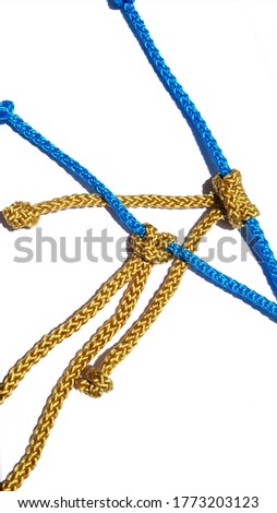 gold and blue knot ,prusik hitch,double rope