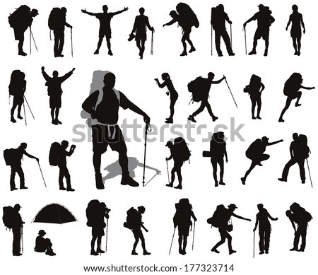 People with backpack vector silhouettes set. EPS 8 Royalty-Free Stock Photo #177323714