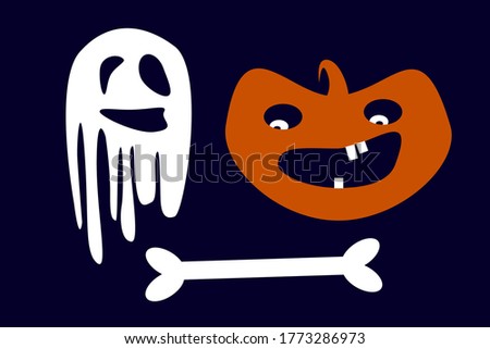 vector halloween ghost cartoon character and pumpkin