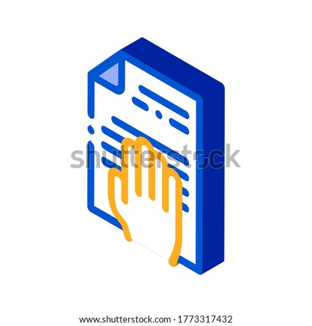 Hand On Document Icon Vector. Isometric Hand On Document isometric sign. color isolated symbol illustration