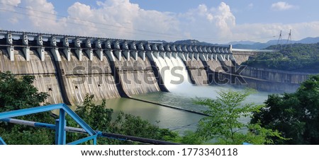 The dam on the holy Narmada River, SARDAR SAROVAR DAM. This huge dam serves as power generator for mainly 3 Indian states i.e GUJARAT, MADHYA PRADESH, MAHARASHTRA.  Royalty-Free Stock Photo #1773340118