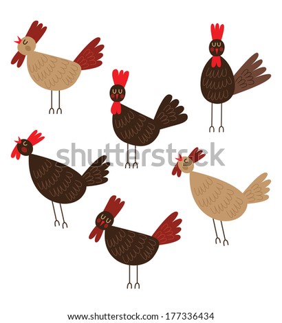Vector illustration set of cock and hen