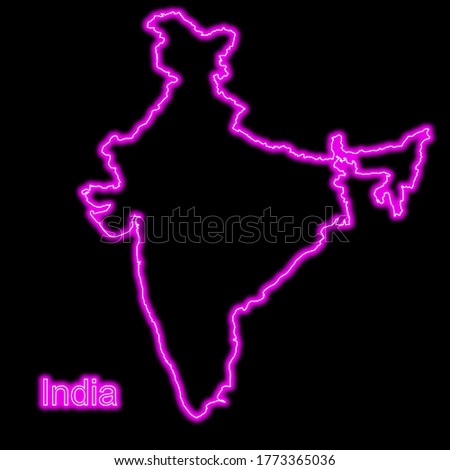 india map country pink neon on black background 