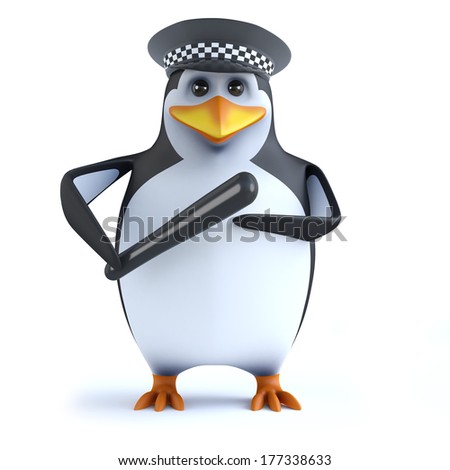 3d Penguin Policeman ready with truncheon