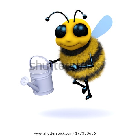 3d Bee is watering the garden