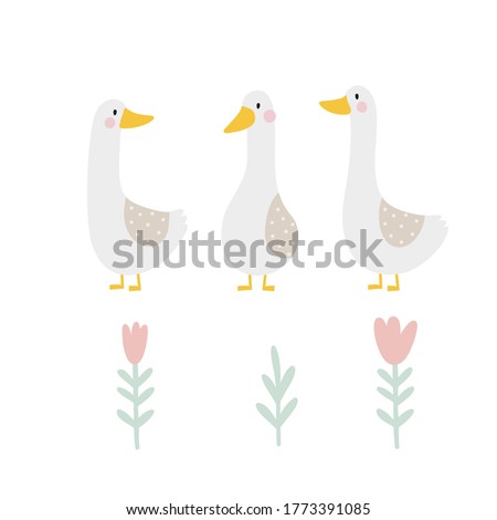 Hand drawn pattern with cute goose. 