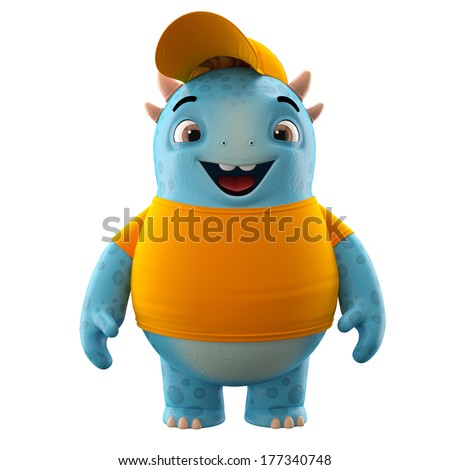 3D character, cheerful cartoon, amusing monster isolated on white background