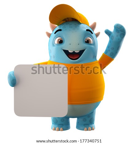 3D character, cheerful cartoon, amusing monster isolated on white background