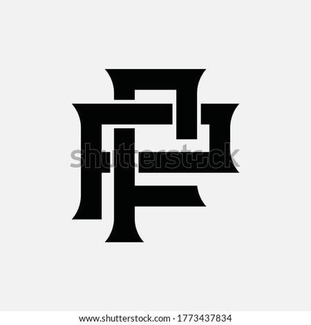 Initial letter F, P, FP or PF overlapping, interlock, monogram logo, black color on white background