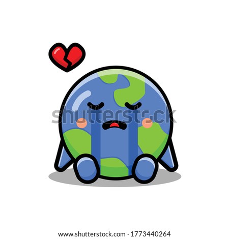 Cute Sad Earth Vector Icon Illustration. Isolated on white background. Cartoon Style Suitable for Sticker, Web Landing Page, Banner, Flyer, Mascots, poster.