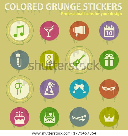 Party colored grunge icons with sweats glue for design web and mobile applications