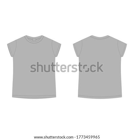Grey cotton t-shirt blank template . Children's technical sketch tee shirt isolated on white background. Front and back. Casual kids style. Vector illustration