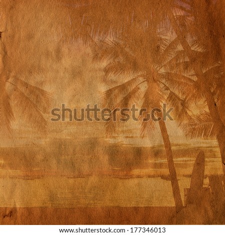 Tropical sunset on grunge paper