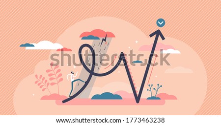 Self discipline control as determination behavior flat tiny persons concept. Confidence and willpower to go further after difficulties and obstacles vector illustration. Career development progress. Royalty-Free Stock Photo #1773463238
