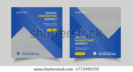 Set Digital Business Marketing Social Media Banner, Post Template for Digital Marketing. Square Flyer Template with Editable web Banner, Digital Marketing Agency