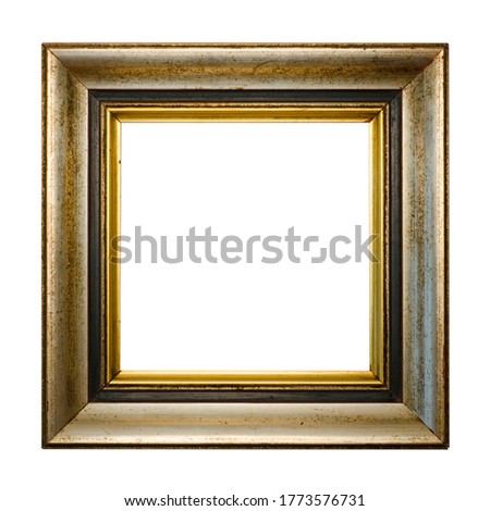 Golden rectangular picture frame isolated on white