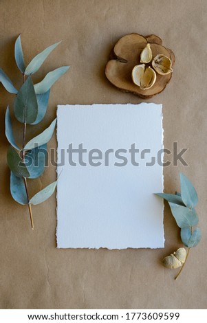 Wedding invitation mockup with eucalyptus, wood and 
twine  and , greeting card  mockup, card template , jpg