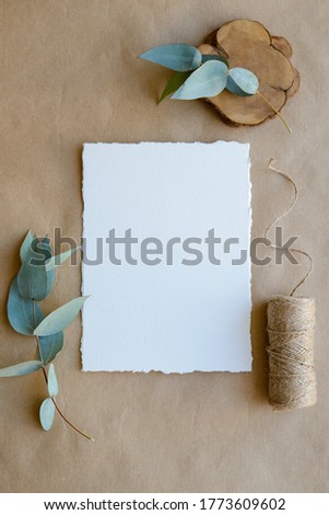 Wedding invitation mockup with eucalyptus, wood and 
twine  and , greeting card  mockup, card template , jpg