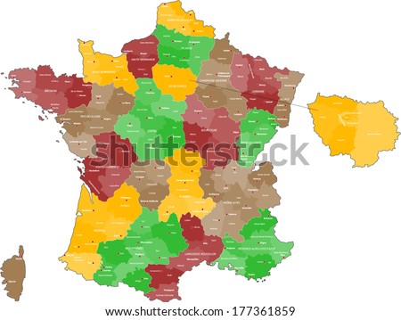 A colored map of France. Royalty-Free Stock Photo #177361859
