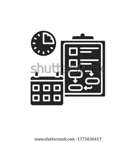 Workflow planning and control black glyph icon. Time management concept. Business process. Sign for web page, mobile app, button, logo. Vector isolated element.