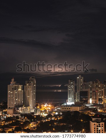 Thunderstorm in the pacific sea seen from panama city