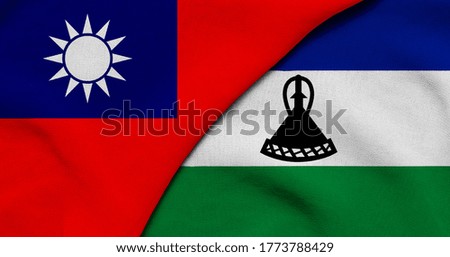 Flag of Taiwan and Lesotho - 3D illustration. Two Flag Together - Fabric Texture