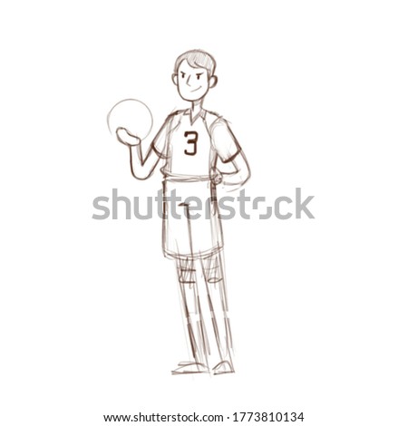 Hand sketch volleyball player character concept. Sport character concept vector illustration isolated on white