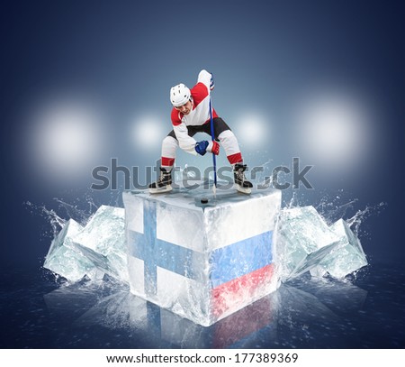Finland - Russia QuaterFinal game. Face-off player on the ice