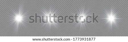 The star burst with brilliance, white sun rays, set of white glowing light burst on a transparent background, glow bright stars, light effect, flare of sunshine with rays, vector illustration, eps 10. Royalty-Free Stock Photo #1773931877