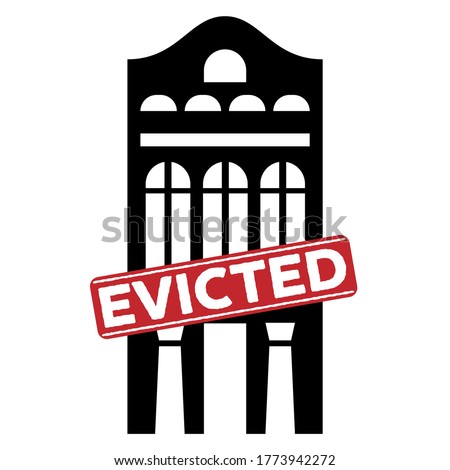 Evicted stamp with house icon, concept design. Icon for bankruptcy concept design. Evicted sign. Isolated vector illustration of foreclosure