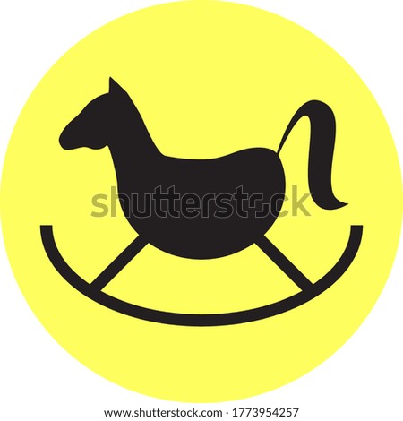 
Horse toy silhouette black, a symbol of the sale of children's toys. Vector icon on a yellow circle background.