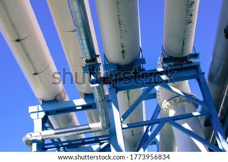 Pipeline and pipe rack of petroleum industrial plant. Offshore Industry oil and gas production petroleum pipeline.  Royalty-Free Stock Photo #1773956834