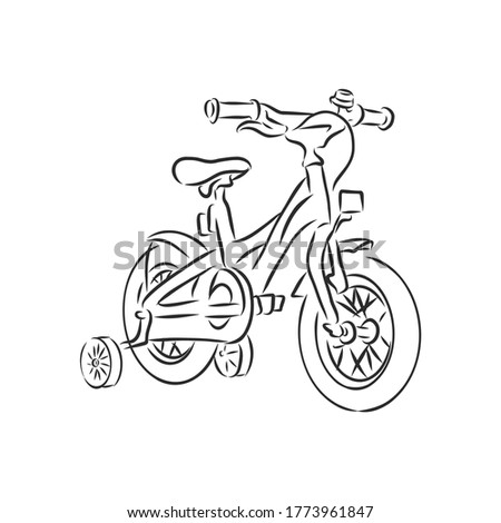 Children's bicycle. Element for extreme sports. Outdoor activity element. Black and white vector isolated on white background. children's Bicycle, vector sketch illustration