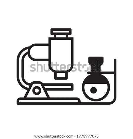 Medical research related vector thin line icon. Microscope and test flask. Editable stroke. Vector illustration.