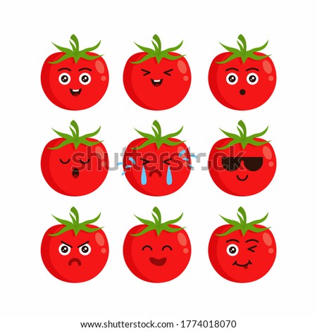Cute flat red tomato character set illustration design, tomato cartoon emoji characters template vector