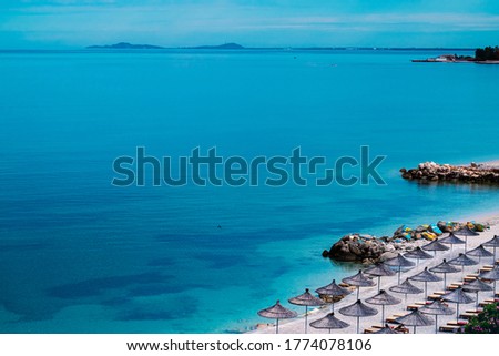 Ionian Coast ioanian coast vlora albania aerial view with bright blue calm water