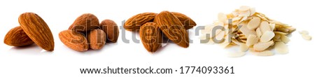 set almond nut isolated, Almond Nuts on white background. Full depth of field.