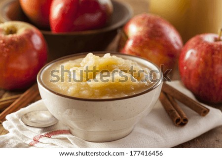 Healthy Organic Applesauce with Cinnamon in a Bowl Royalty-Free Stock Photo #177416456