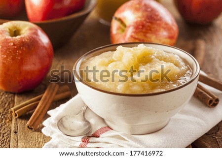 Healthy Organic Applesauce with Cinnamon in a Bowl Royalty-Free Stock Photo #177416972