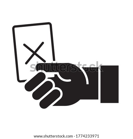 soccer game, hand with foul card, league recreational sports tournament silhouette style icon vector illustration