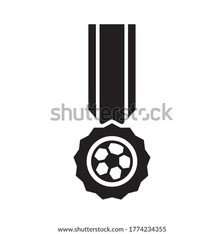 soccer game, medal ribbon prize, league recreational sports tournament silhouette style icon vector illustration