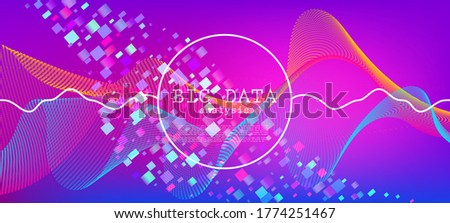 Flying Particles Distressed Purple Vector. Grunge Geometric Background. Big Data Neon Background. Pink Blue Purple Futuristic Gradient Overlay. Data Stream Minimal Banner. 3D Fluid Shapes Layout.