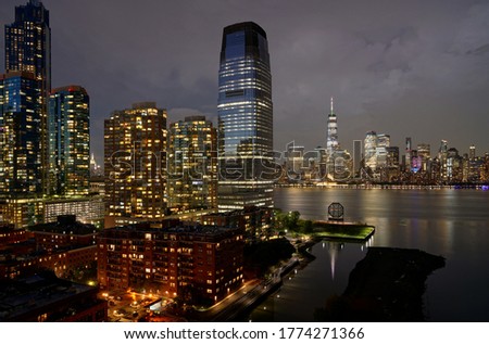 Evening view of Jersey City and New York.